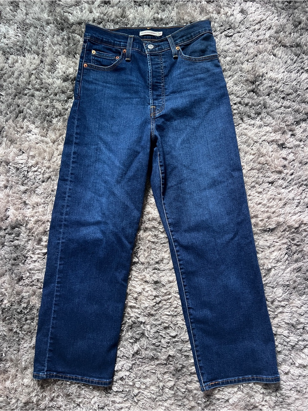 Levis Ribcage Straight Ankle Jeans Dark Wash High Rise Denim 28